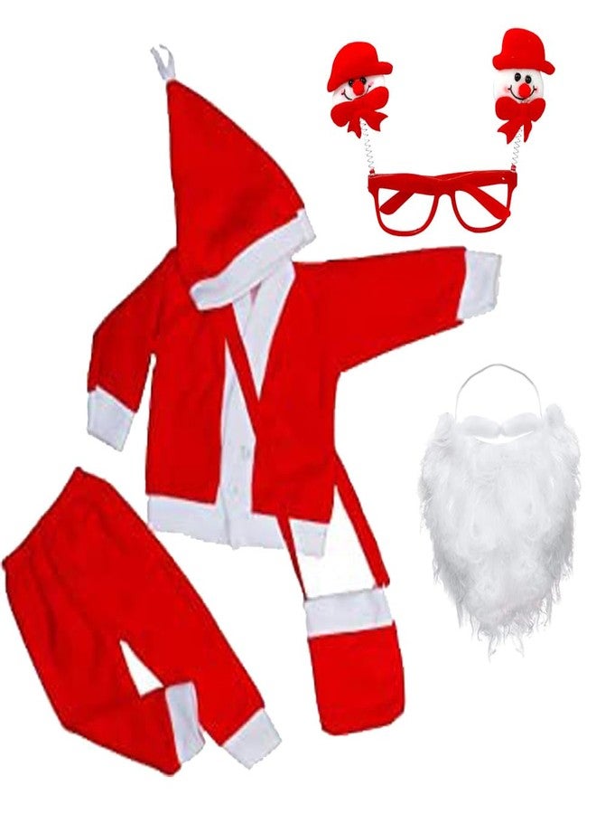 Sesonby 3 Number 3 To 4 Years Santa Dress Goggles And Beard Combo Santa Costume Christmas Dress Christmas Party Dress Synthetic Woven Santa Claus Dress Christmas Santa Costume for Kids Children - Image 1